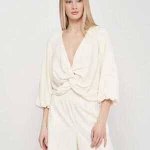 Zara Knotted Rustic Top in Ivory Size Small